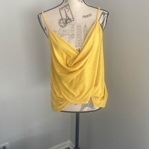 Jennifer Lopez yellow mustard cowl neck tank top